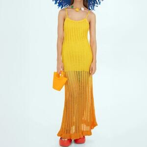Simon Miller Mango Yellow Crochet Knit Maxi Dress Size 4